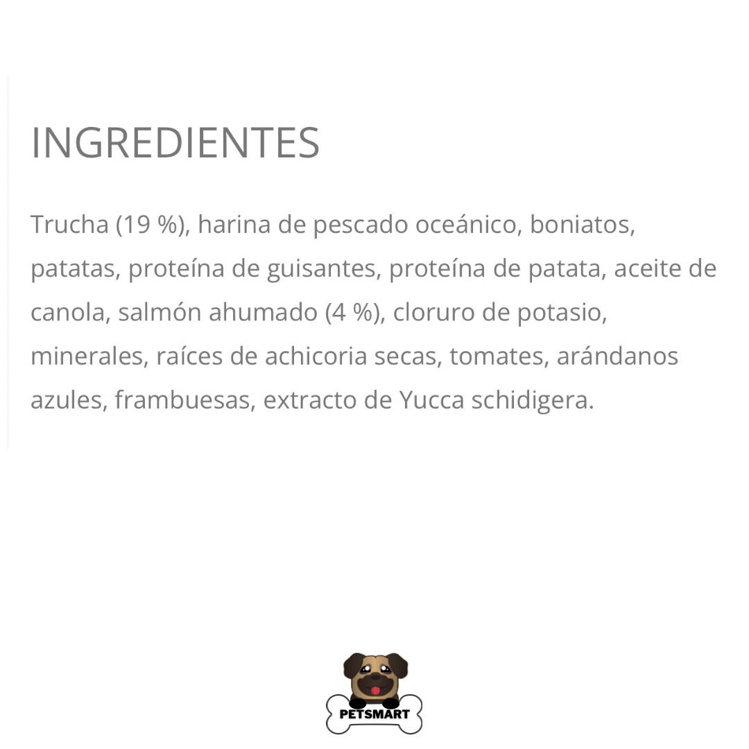 Composición, análisis garantizado y guía de alimentación del alimento Taste of the Wild Canyon River para gatos, elaborado con proteínas de pescado.