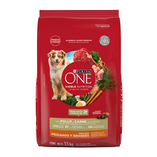 PURINA ONE MEDIANOS Y GRANDES POLLO Y CARNE