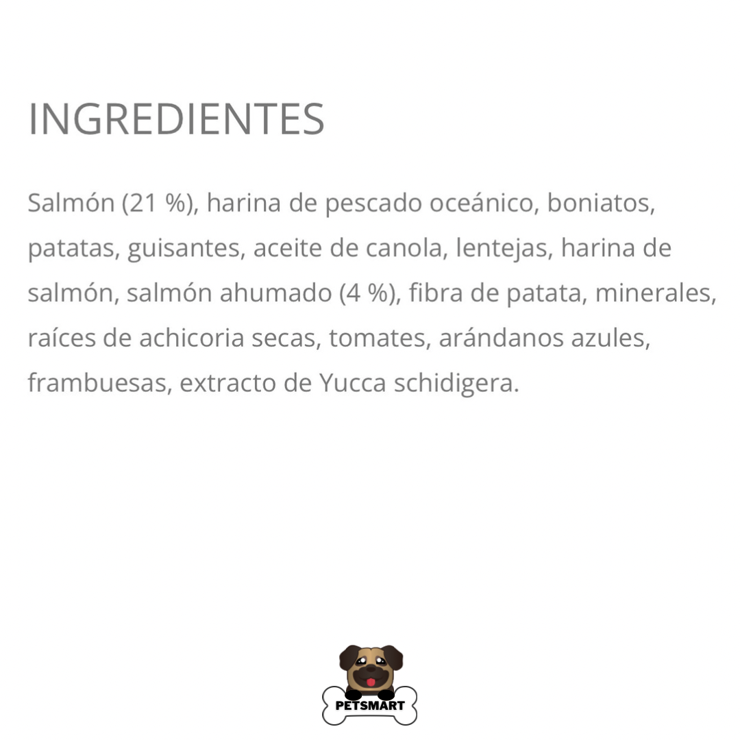 Composición, análisis garantizado y guía de alimentación del alimento Taste of the Wild Pacific Stream adulto para perros, sabor salmón y nutrición balanceada.