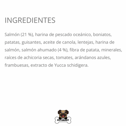Composición, análisis garantizado y guía de alimentación del alimento Taste of the Wild Pacific Stream adulto para perros, sabor salmón y nutrición balanceada.