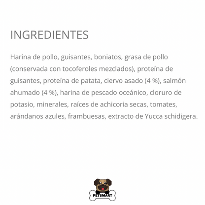 Composición, análisis garantizado y guía de alimentación del alimento Taste of the Wild Rocky Mountain para gatos, con proteínas de alta digestibilidad.